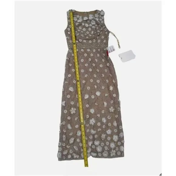 Mac Duggal 67853 Floral Applique Sleeveless Midi Sheath Dress Ivory Nude‎  Size 0